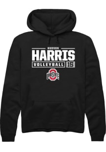 Hudson Harris Rally Mens Black Ohio State Buckeyes NIL Stacked Box Hooded Sweatshirt