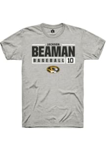 Jackson Beaman  Missouri Tigers Ash Rally NIL Stacked Box Short Sleeve T Shirt