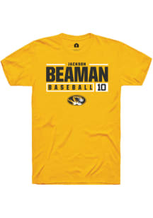 Jackson Beaman  Missouri Tigers Gold Rally NIL Stacked Box Short Sleeve T Shirt