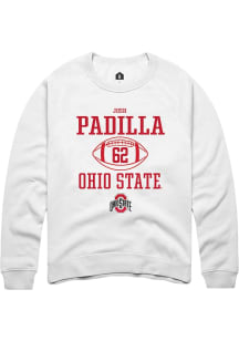 Josh Padilla Rally Mens White Ohio State Buckeyes NIL Sport Icon Crew Sweatshirt