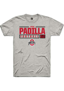 Josh Padilla Ash Ohio State Buckeyes NIL Stacked Box Short Sleeve T Shirt