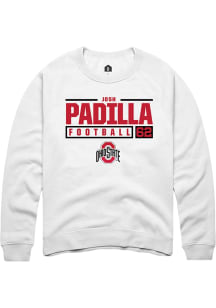 Josh Padilla Rally Mens White Ohio State Buckeyes NIL Stacked Box Crew Sweatshirt