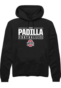 Josh Padilla Rally Mens Black Ohio State Buckeyes NIL Stacked Box Hooded Sweatshirt