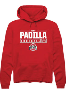 Josh Padilla Rally Mens Red Ohio State Buckeyes NIL Stacked Box Hooded Sweatshirt