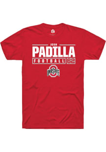 Josh Padilla Red Ohio State Buckeyes NIL Stacked Box Short Sleeve T Shirt