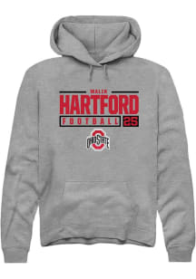 Malik Hartford Rally Mens Graphite Ohio State Buckeyes NIL Stacked Box Hooded Sweatshirt