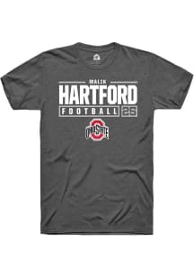 Malik Hartford Dark Grey Ohio State Buckeyes NIL Stacked Box Short Sleeve T Shirt