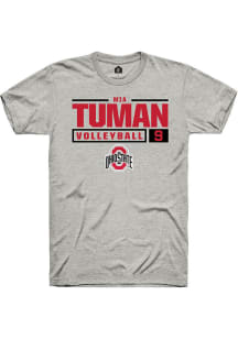 Mia Tuman  Ohio State Buckeyes Ash Rally NIL Stacked Box Short Sleeve T Shirt