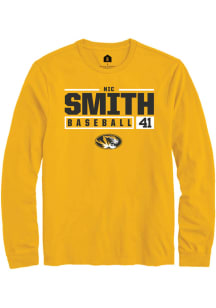 Nic Smith  Missouri Tigers Gold Rally NIL Stacked Box Long Sleeve T Shirt