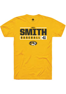 Nic Smith  Missouri Tigers Gold Rally NIL Stacked Box Short Sleeve T Shirt