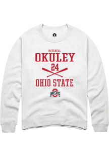 Mitchell Okuley Rally Mens White Ohio State Buckeyes NIL Stacked Box Crew Sweatshirt