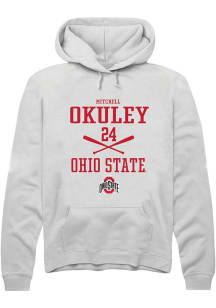 Mitchell Okuley Rally Mens White Ohio State Buckeyes NIL Stacked Box Hooded Sweatshirt