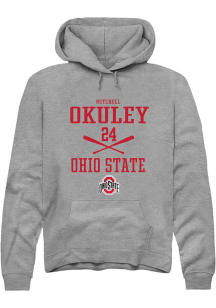 Mitchell Okuley Rally Mens Graphite Ohio State Buckeyes NIL Stacked Box Hooded Sweatshirt