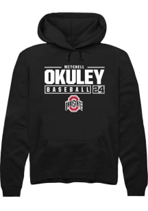 Mitchell Okuley Rally Mens Black Ohio State Buckeyes NIL Stacked Box Hooded Sweatshirt