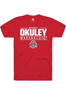 Mitchell Okuley Red Ohio State Buckeyes NIL Stacked Box Short Sleeve T Shirt