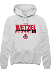 Shane Wetzel Rally Mens White Ohio State Buckeyes NIL Stacked Box Hooded Sweatshirt