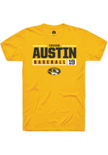 Trevor Austin  Missouri Tigers Gold Rally NIL Stacked Box Short Sleeve T Shirt