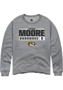Tucker Moore  Rally Missouri Tigers Mens Grey NIL Stacked Box Long Sleeve Crew Sweatshirt
