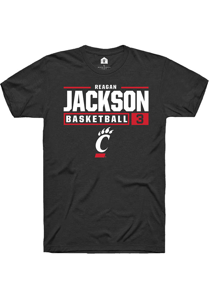 Reagan Jackson Cincinnati Bearcats Black Rally NIL Stacked Box Short Sleeve T Shirt