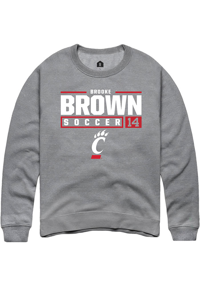 Brooke Brown Rally Cincinnati Bearcats Mens Grey NIL Stacked Box Long Sleeve Crew Sweatshirt