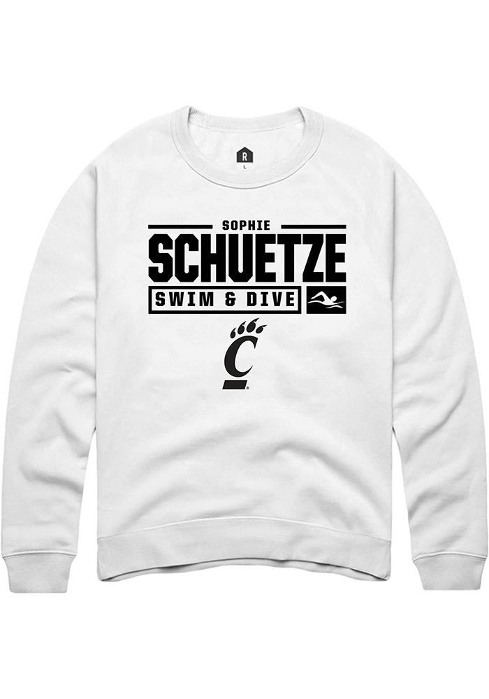 Sophie Schuetze Rally Cincinnati Bearcats Mens White NIL Stacked Box Long Sleeve Crew Sweatshirt
