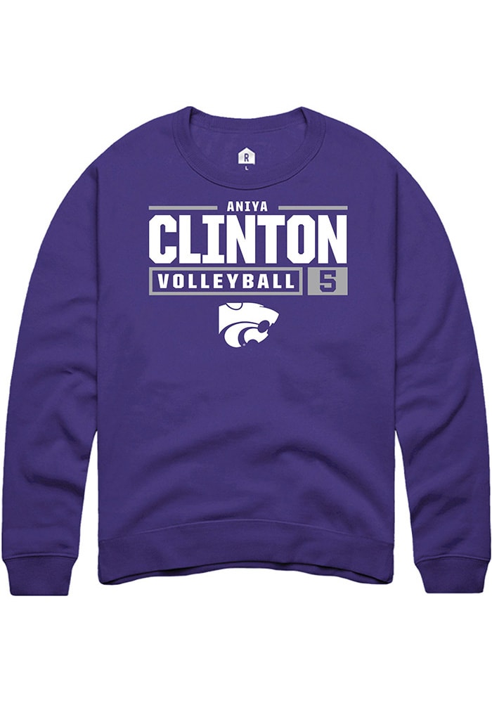 Aniya Clinton Rally K-State Wildcats Mens Purple NIL Stacked Box Long Sleeve Crew Sweatshirt