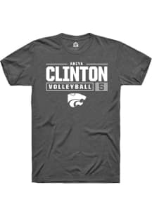 Aniya Clinton Dark Grey K-State Wildcats NIL Stacked Box Short Sleeve T Shirt