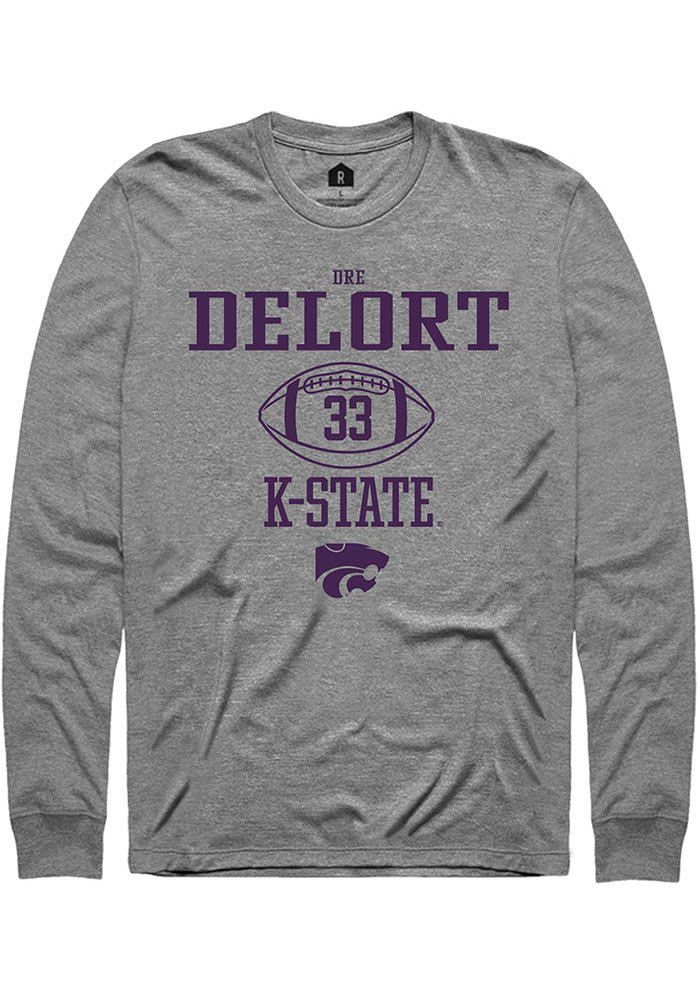 Dre Delort K-State Wildcats Grey Rally NIL Sport Icon Long Sleeve T Shirt