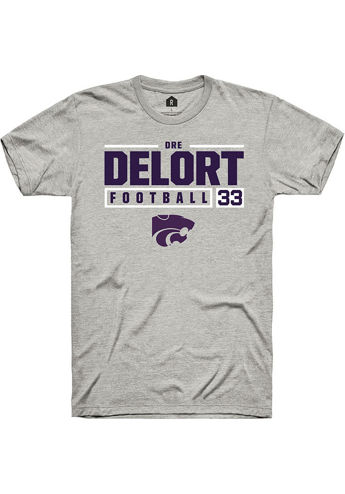 Dre Delort K-State Wildcats Grey Rally NIL Stacked Box Short Sleeve T Shirt