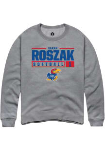 Sara Roszak  Rally Kansas Jayhawks Mens Grey NIL Stacked Box Long Sleeve Crew Sweatshirt