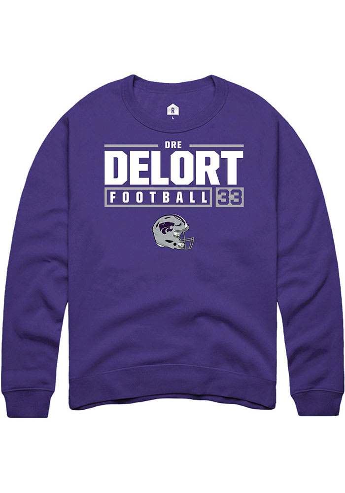 Dre Delort Rally K-State Wildcats Mens Purple NIL Stacked Box Long Sleeve Crew Sweatshirt