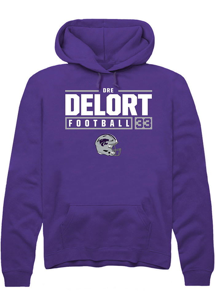 Dre Delort Rally K-State Wildcats Mens Purple NIL Stacked Box Long Sleeve Hoodie