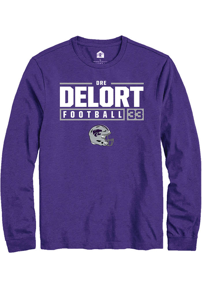 Dre Delort K-State Wildcats Purple Rally NIL Stacked Box Long Sleeve T Shirt