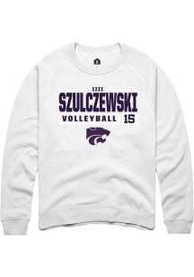 Izzi Szulczewski Rally Mens White K-State Wildcats NIL Stacked Box Crew Sweatshirt