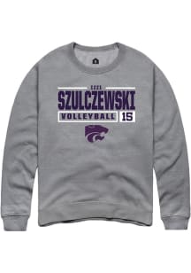 Izzi Szulczewski Rally Mens Graphite K-State Wildcats NIL Stacked Box Crew Sweatshirt