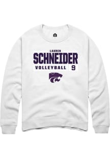 Lauren Schneider Rally Mens White K-State Wildcats NIL Stacked Box Crew Sweatshirt