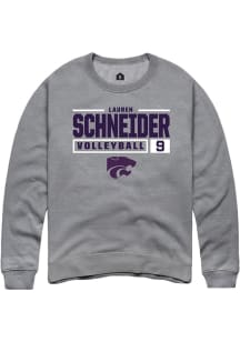 Lauren Schneider Rally Mens Graphite K-State Wildcats NIL Stacked Box Crew Sweatshirt