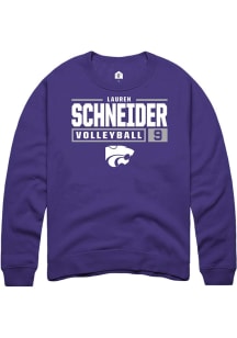 Lauren Schneider Rally Mens Purple K-State Wildcats NIL Stacked Box Crew Sweatshirt