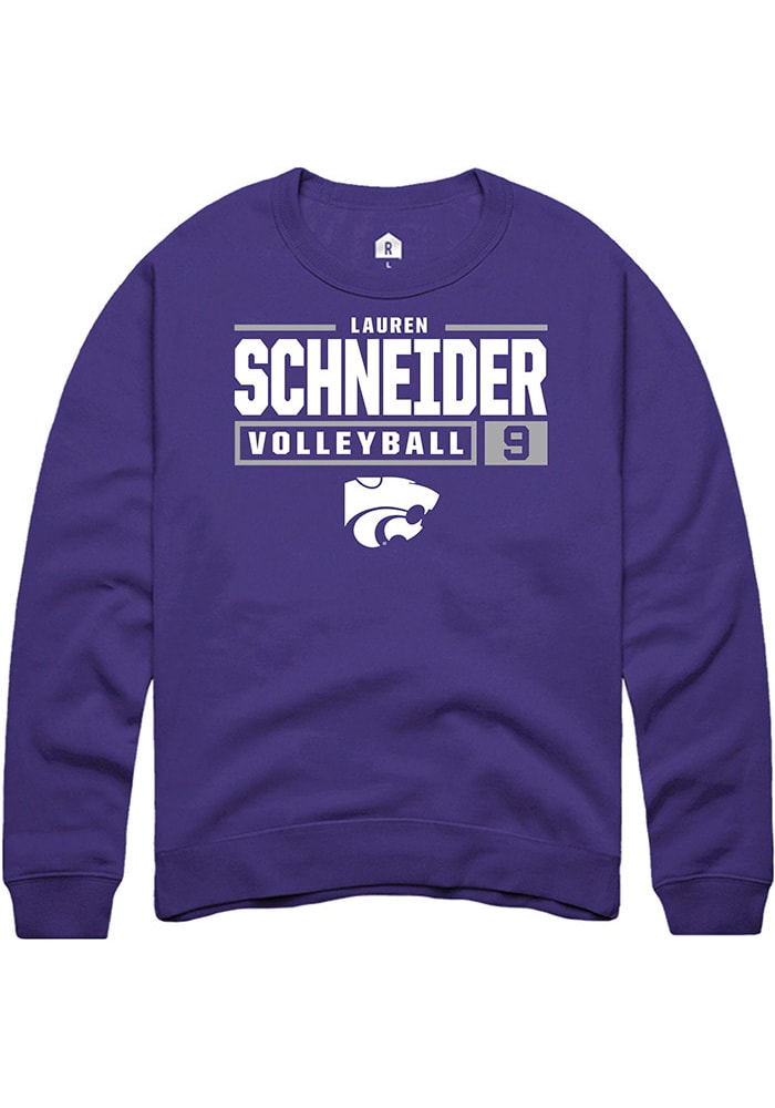 Lauren Schneider Rally K-State Wildcats Mens Purple NIL Stacked Box Long Sleeve Crew Sweatshirt