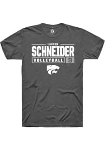 Lauren Schneider Dark Grey K-State Wildcats NIL Stacked Box Short Sleeve T Shirt