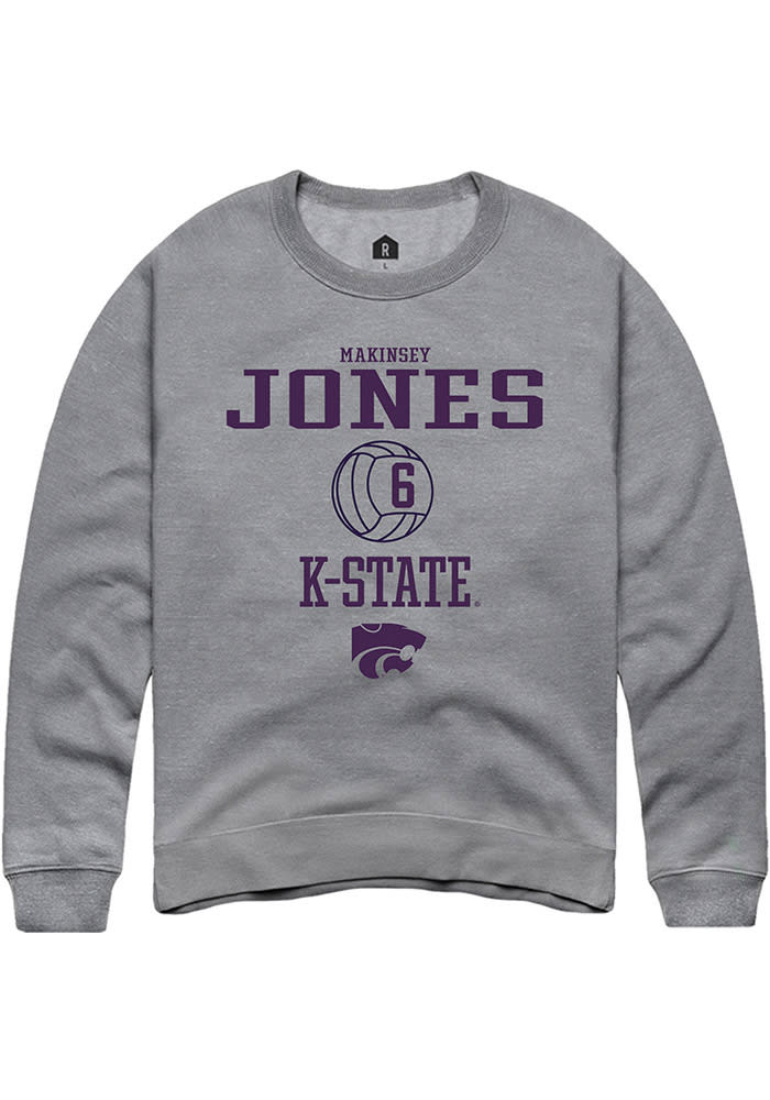 Makinsey Jones Rally K-State Wildcats Mens Grey NIL Sport Icon Long Sleeve Crew Sweatshirt