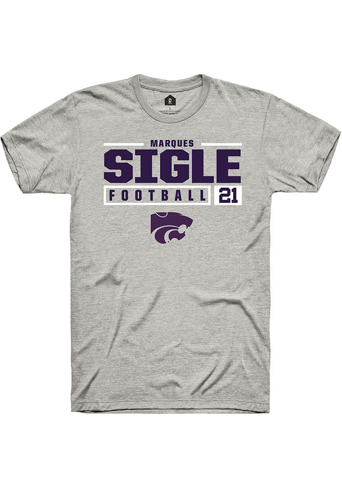 Marques Sigle K-State Wildcats Grey Rally NIL Stacked Box Short Sleeve T Shirt