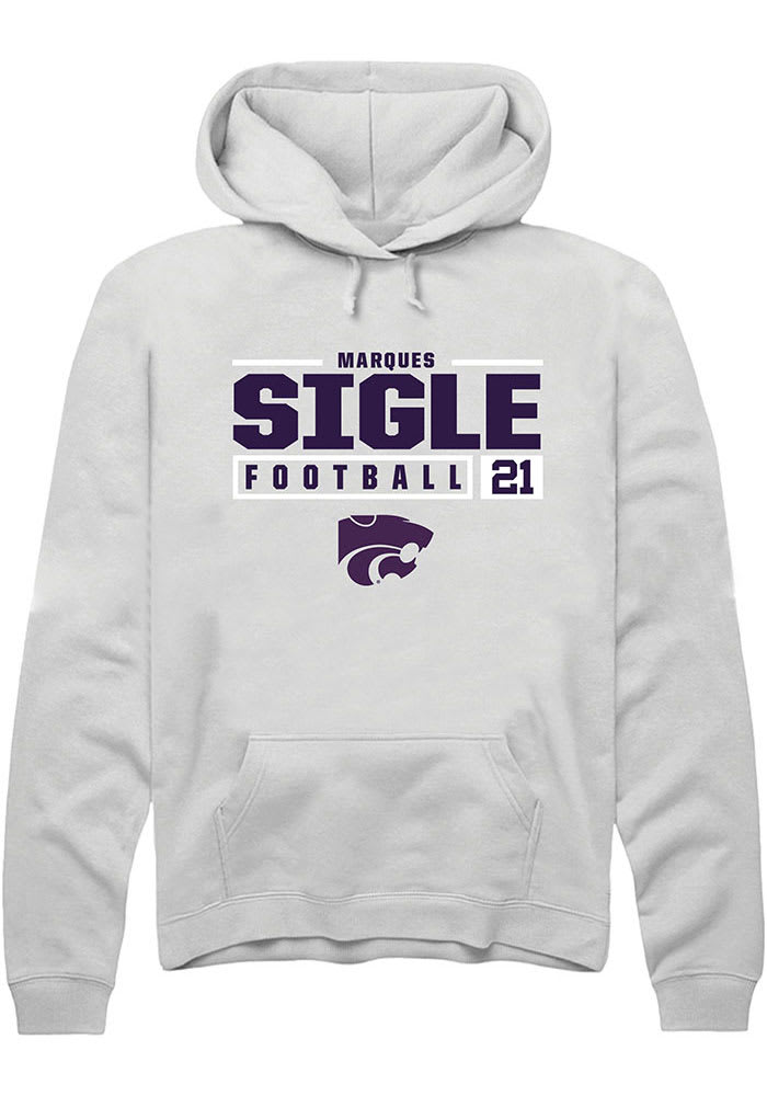 Marques Sigle Rally K-State Wildcats Mens White NIL Stacked Box Long Sleeve Hoodie