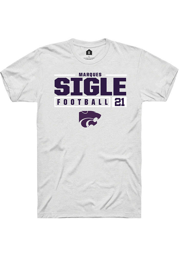 Marques Sigle K-State Wildcats White Rally NIL Stacked Box Short Sleeve T Shirt