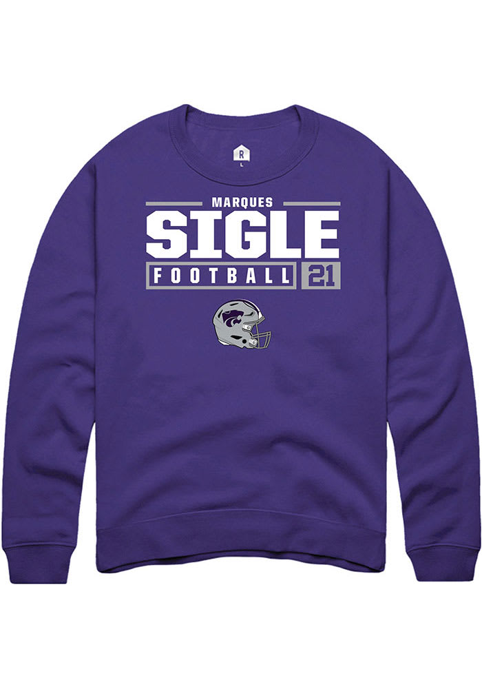 Marques Sigle Rally K-State Wildcats Mens Purple NIL Stacked Box Long Sleeve Crew Sweatshirt