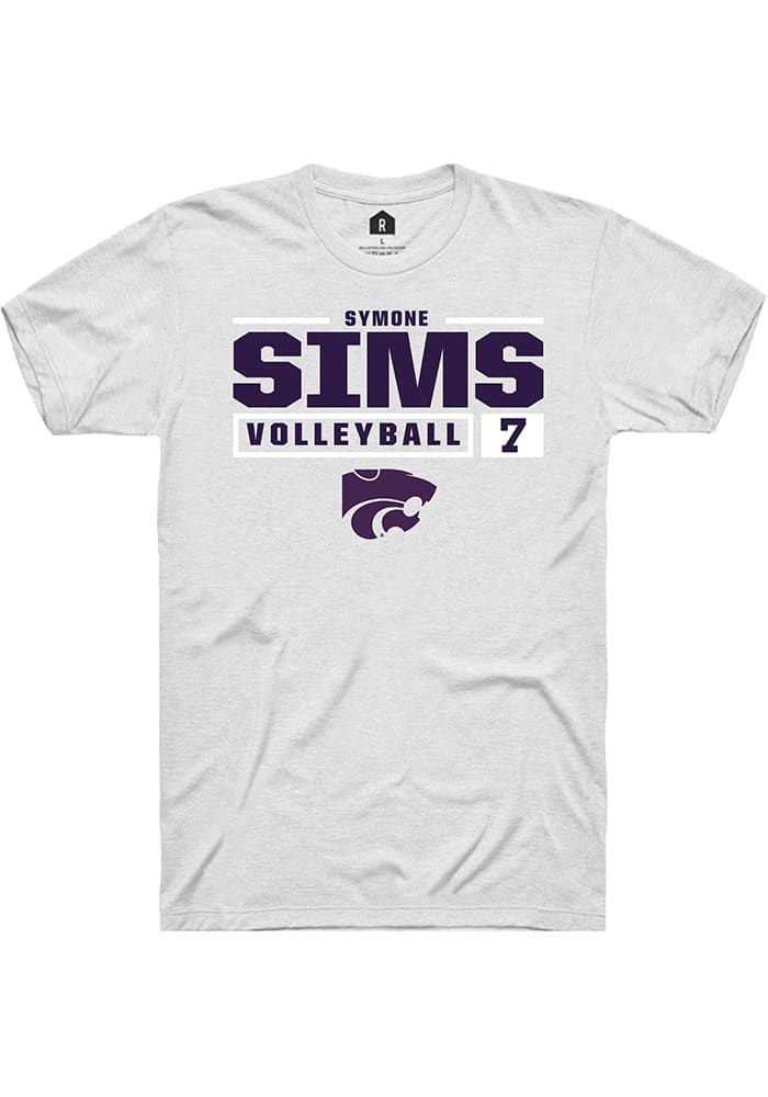 Symone Sims K-State Wildcats White Rally NIL Stacked Box Short Sleeve T Shirt