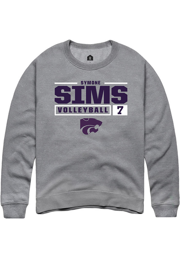 Symone Sims Rally K-State Wildcats Mens Grey NIL Stacked Box Long Sleeve Crew Sweatshirt