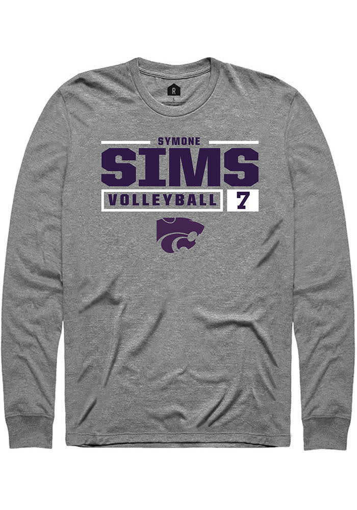 Symone Sims K-State Wildcats Grey Rally NIL Stacked Box Long Sleeve T Shirt