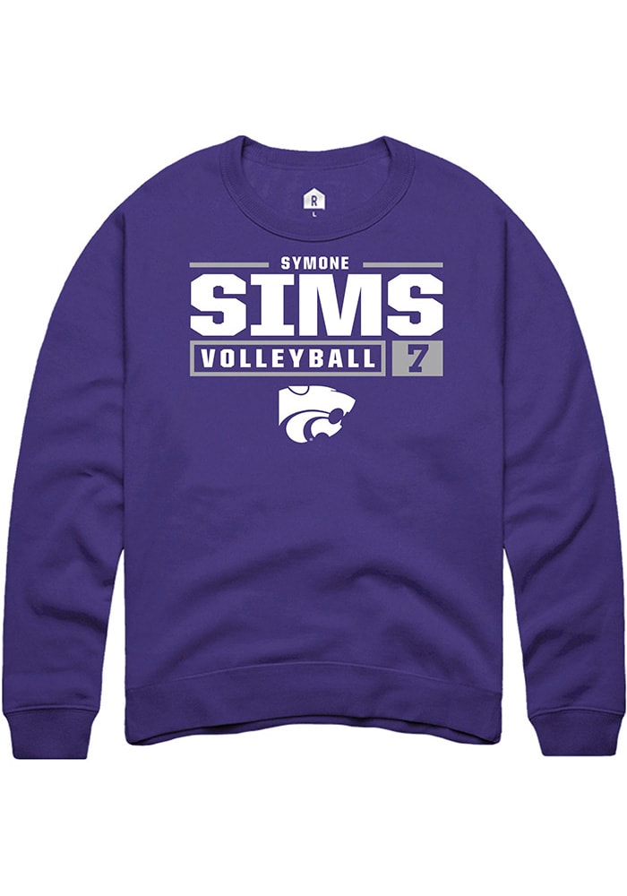 Symone Sims Rally K-State Wildcats Mens Purple NIL Stacked Box Long Sleeve Crew Sweatshirt