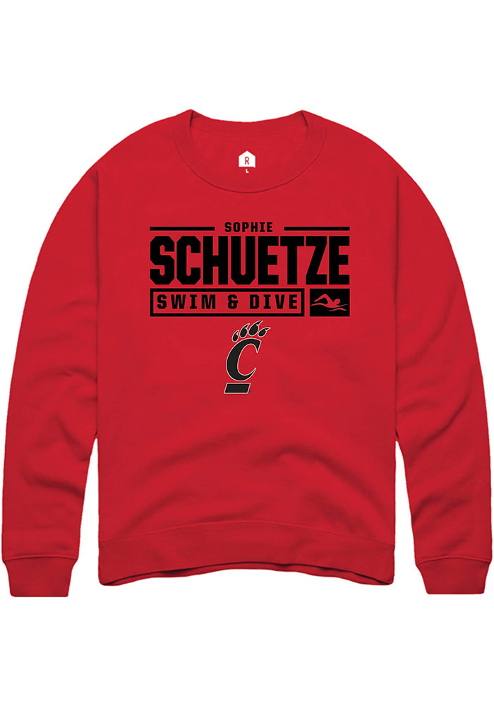 Sophie Schuetze Rally Cincinnati Bearcats Mens Red NIL Stacked Box Long Sleeve Crew Sweatshirt